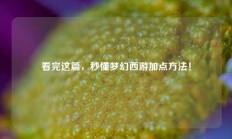 看完这篇，秒懂梦幻西游加点方法！