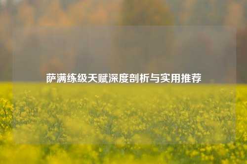 萨满练级天赋深度剖析与实用推荐