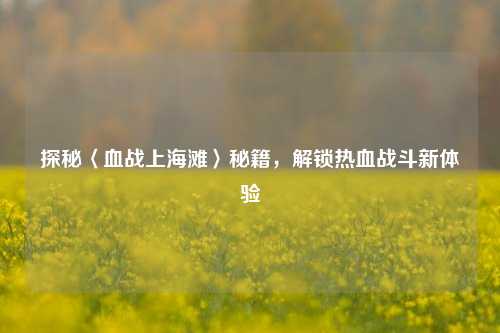 探秘〈血战上海滩〉秘籍，解锁热血战斗新体验
