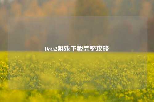 Dota2游戏下载完整攻略